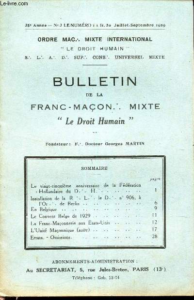 BULLETIN de la Franc-Macon. Mixte 