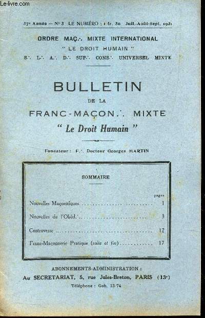 BULLETIN de la Franc-Macon. Mixte 