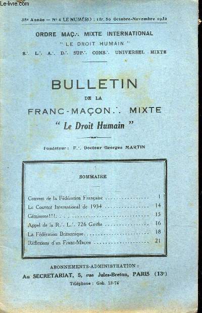 BULLETIN de la Franc-Macon. Mixte 