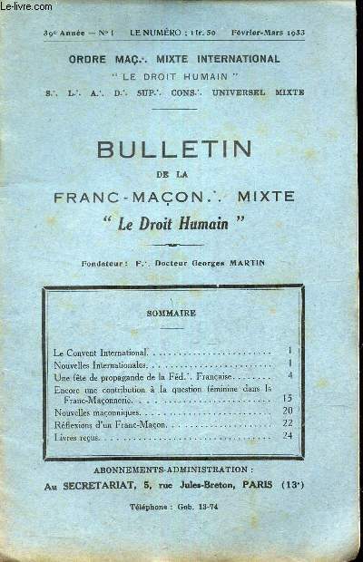 BULLETIN de la Franc-Macon. Mixte 