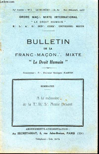 BULLETIN de la Franc-Macon. Mixte 