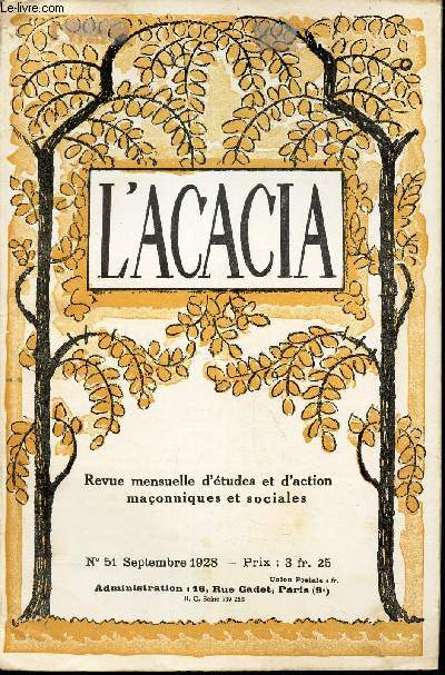 L'ACACIA - N51 - sept 1928/ Plutus Regnavit/ Dictature fasciste/Page annoncant le livre 