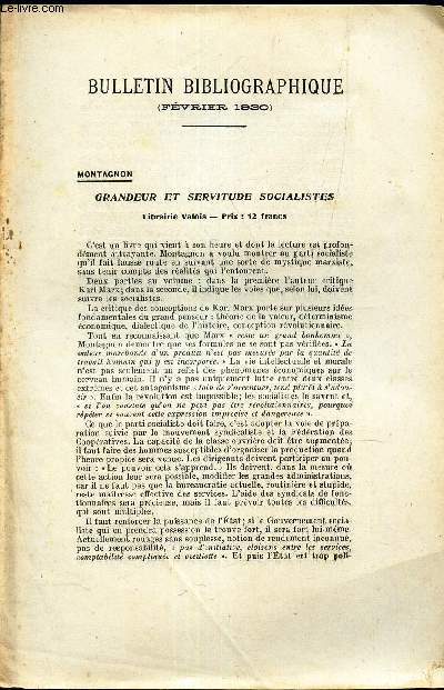 BULLETIN BIBLIOGRAPHIQUE - FEVRIER 1930 .