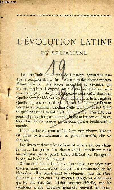 L'EVOLUTION DU SOCIALISME (EXTRAIT D'UN DOCUMENT NON DEFINI)