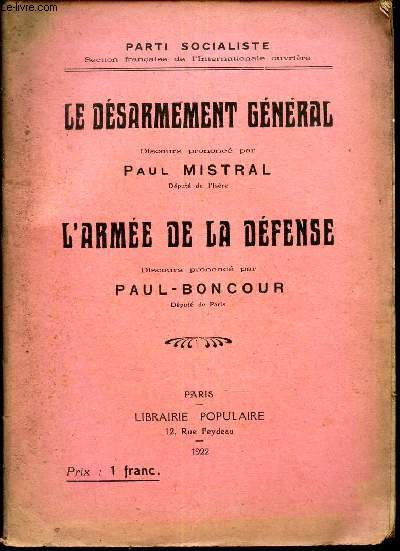 L'ARMEE DE LA DEFENSE - Dsicours prsente par Paul Boncour.