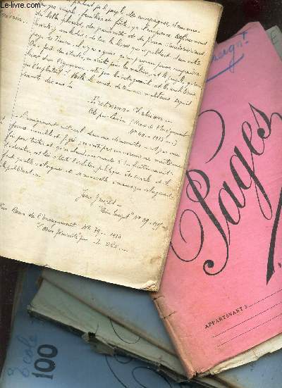 LOT 5 CAHIERS D'ECOLIER contenant des notes manuscrites et coupures de presse et autres sources de documents.