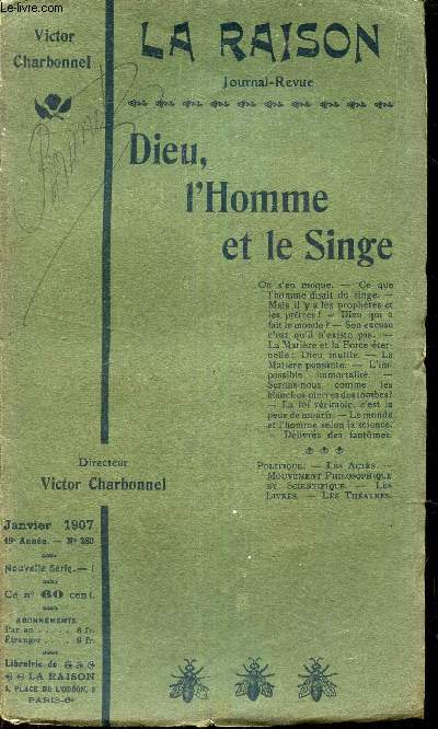 DIEU, L'HOMME ET LE SINGE / LA RAISON - N280 - 19e anne - Nelle serie.