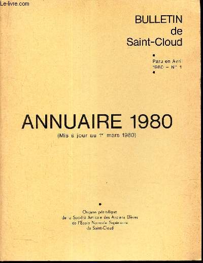 BULLETIN DE SAINT-CLOUD - ANNUAIRE 1980 - (mise  jour au 1er 1980) - Paru en Avril - 1980 - N1.