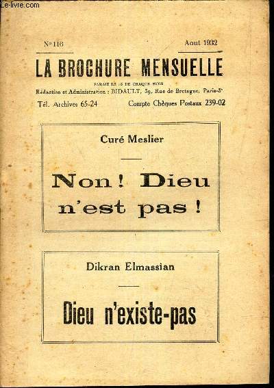 LA BROCHURE - N110 - AOUT 1932 /NON! DIEU N'EST PAS ! / DIEU N'EXISTE PAS.
