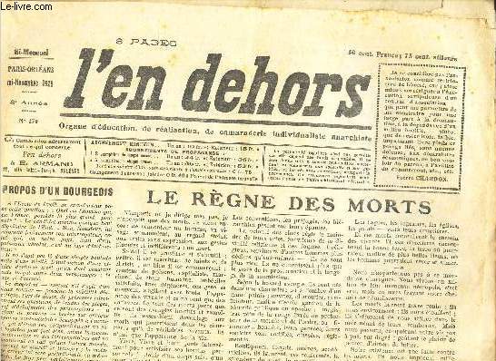L'EN DEHORS - N170 -- MI-NOVEMBRE 1929 - LE REGNE DES MORTS - L'ANDROGYNE ADAM ..ETC