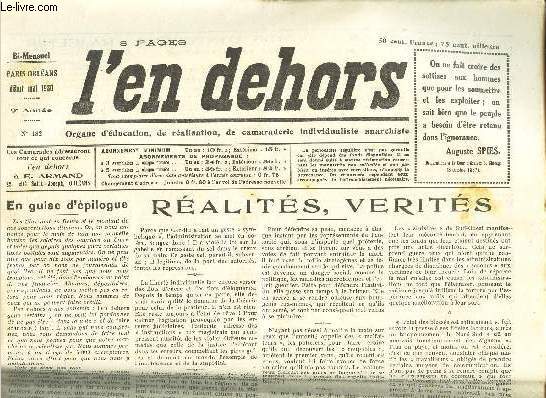 L'EN DEHORS - N182 - DEBUT MAI 1930 - REALITES, VERTIES - LE SECRET DE POLICHINELLE .. ETC