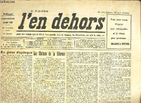 L'EN DEHORS - N188-189 - MI-AOUT 1930 - LES CHAINES DE LA REFORME - LA PHILOSOPHIE DU NU.. ETC