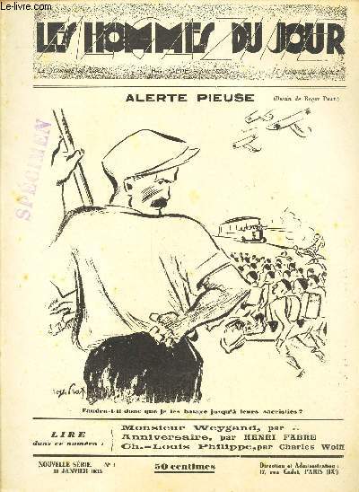 MAGAZINE LES HOMMES DU JOUR - N1 - 31 JANVIER 1935 - ALERTE PIEUSE - SPECIMEN
