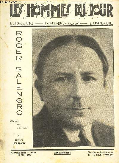 MAGAZINE LES HOMMES DU JOUR - N55 - 25 JUIN 1936 - ROGER SALENGRO