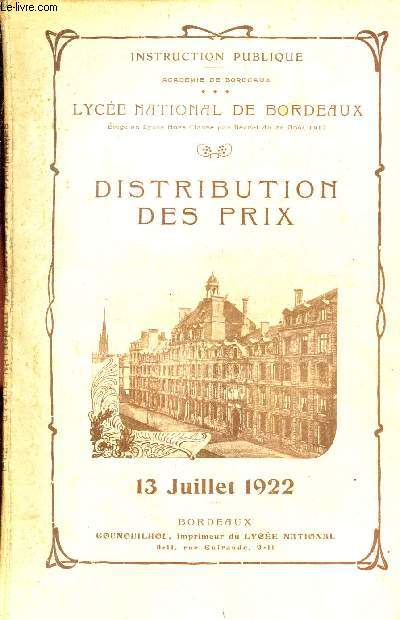 DISTRIBUTION DES PRIX - 13 JUILLET 1922