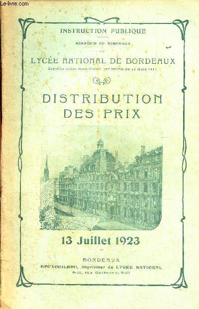 DISTRIBUTION DES PRIX - 13 JUILLET 1923