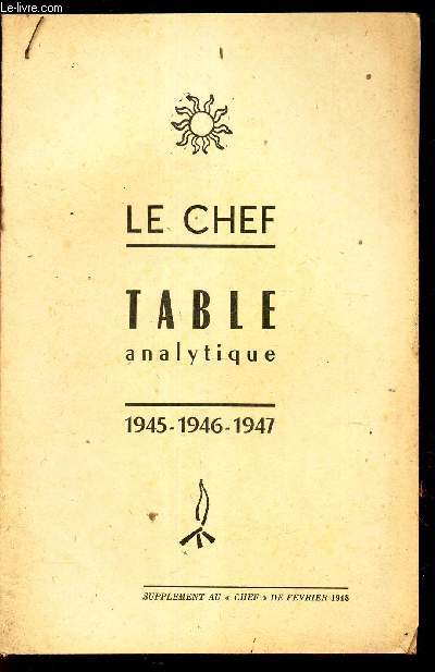 LE CHEF DES SCOUTS DE FRANCE - supplement au CHEF de FEVRIER 1948 / TABLE ANALYTIQUE 1945-1946-1947.