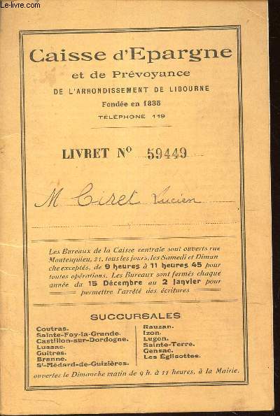 LIVRET N59449 - APPARTENANT A CIRET LUCIEN