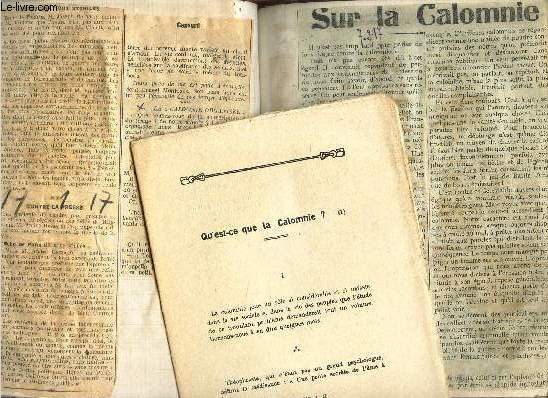 LOT IMPORTANT DE COUPURES DE PRESSE REGROUPEES DANS UN CAHIER TRAITANT DE : CRITIQUE - CALOMNIE - POLITIQUE.