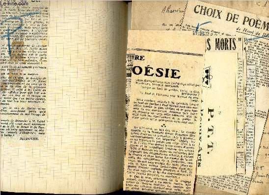 LOT IMPORTANT DE COUPURES DE PRESSE et NOTES MANUSCRITES REGROUPEES DANS UN CAHIER TRAITANT DE : POETE - 1916.