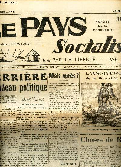 LE PAYS SOCIALISTE - N9 - 12 mai 1939 / Derriere le rideau politique / Choses de Russie / Discours du colonel Beck / etc...