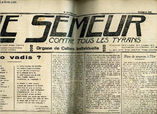 LE SEMEUR contre tous les tyrans - N176 - 8 janv 1931 / quo vadis? / Une opinion allemande sur l'Europe actuelle / Jesuite colonialiste / Le combat pour la paix / rien de nouveau  l'Est etc...