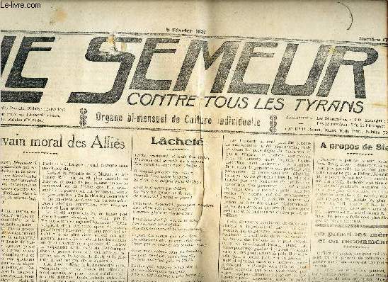 LE SEMEUR contre tous les tyrans - N178 - 5 fevrier 1931 / LE louvain moral des Allis / A propos de Stteg / On prend les memes et on recommence / Dans l'Inde / division ou fusion du travail eTC...