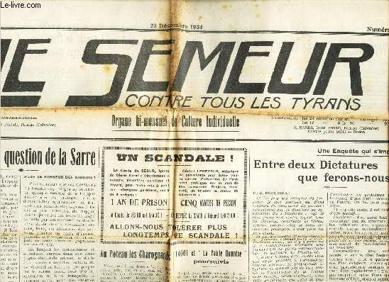 LE SEMEUR contre tous les tyrans - N261 - 23 dec 1934 / LA veritable question de la Sarre / Au poteau les charognards / Lagot et la 