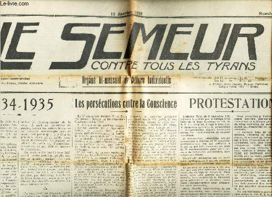 LE SEMEUR contre tous les tyrans - N262 - 12 janv 1935 / 1934-1935 / Les persecutions contre la conscience / Protestation / 