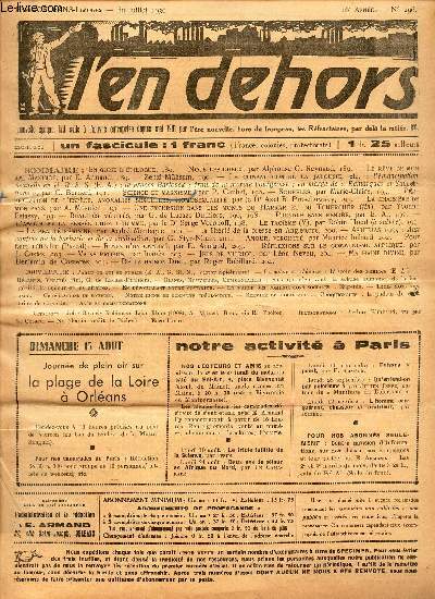 L'EN DEHORS - N296- fin juil 1936 / Science et Marxisme par P Caubet / Nous les gueux / L'emancipation sexuelle en URSS / Le procs Barlosek etc..