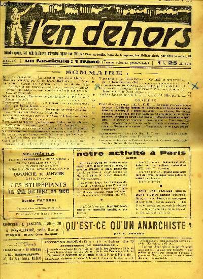 L'EN DEHORS - N301 - Mi dec 1936 / L'amour et es anarchists / LA berceuse des petits petons / TaTaosme (in) / Les systemes sociliologiques et la relait / 