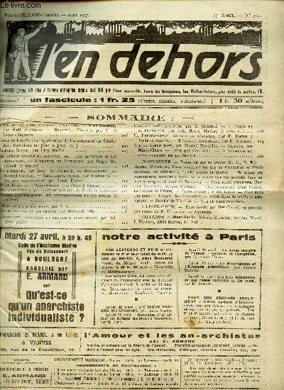 L'EN DEHORS - N304 - mars 1937 / Le dormeur / La legislation de l'avortement en Catalogne, Barcelonne au jour le jour etc...