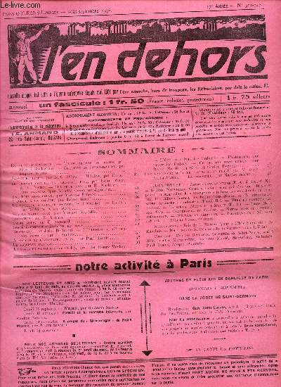 L'EN DEHORS - N321322 - aout-sept 1938 / Espace et temps / Une tete singuliere / LA douleur solitaire (ouverture d'alexte) / A propos de l'alphabet latin / Le fascisime inconnu / etc...