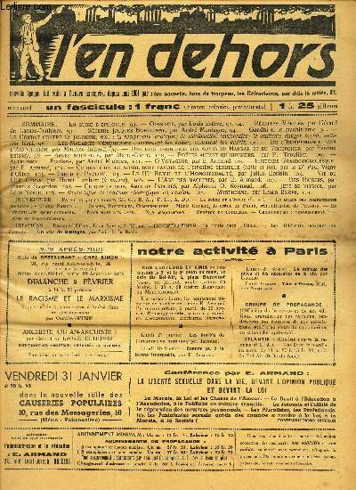 L'EN DEHORS - N290- mi janv 1936/ Opinions/ Seduire J Bonhomme/ LA reciprocit erotique, la terilisation temporaire, le nudisme danger social, sottiser legal etc..