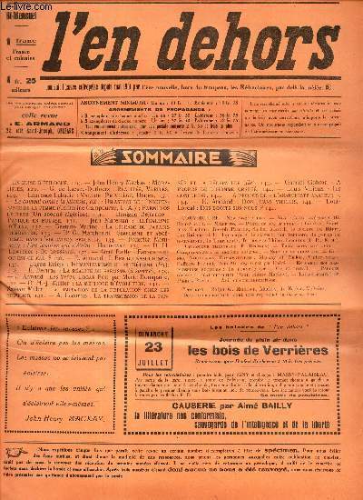 L'EN DEHORS - N258-259 - mi juil 1933 / Valeur, privilege, usure/ Un asoect de l'independance de la femme/ Illegalisme d'Etat / Panique en bourse/ Du dressage/ La transmission de la pense et la telepathie (fin) etc..