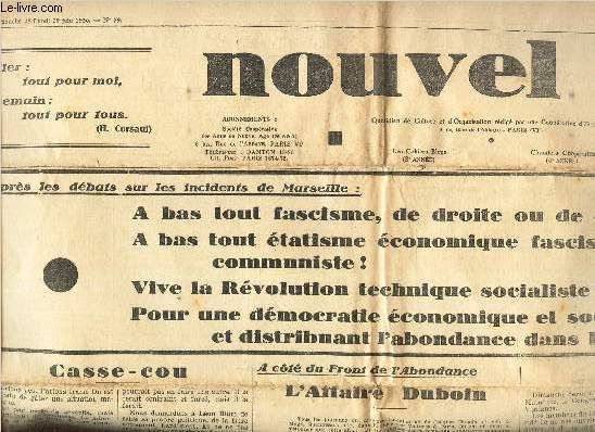 NOUVEL AGE - N79 - 28 et 29 juin 1936 / Apres les debats sur les incidents de Marseille .. / Casse cou / Vigilance / L'affaire Duboin / Le bouquet tricolore ou le langage des fleurs etc...