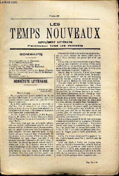 LES TEMPS NOUVEAUX - supplement litteraire - TOME 4e - N39 / Honntet litteraire/ Un soir/ La guerre et les meres/ Paroles d'Archiduc/ Visites/ Le coin des enfants (suite et fin)/ Effet 'avilissement des salaris/ etc