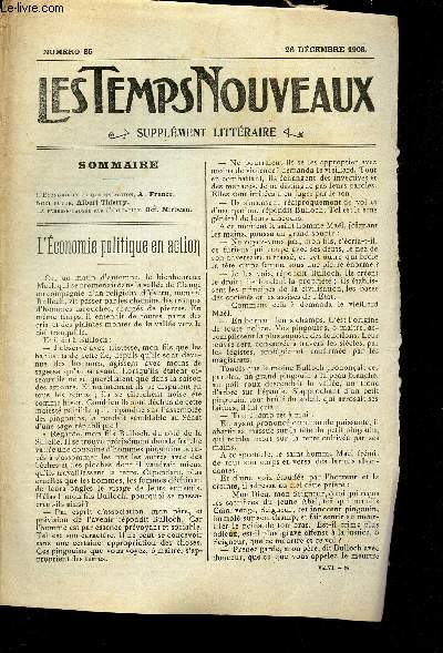 LES TEMPS NOUVEAUX - supplement litteraire - TOME 6e - N35/ L'economie politique en action / Noel futur/La paresse cause par l'education.