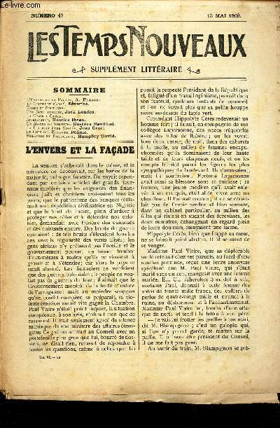 LES TEMPS NOUVEAUX - supplement litteraire - TOME 6e - N47 / L'envers er la facade / Le couperet s'abat/ Toges et soutanes/ Unez bete humaine/ LA chair a Canon/ Journalisme/ Un monde de voleurs/ La Loi doit etre viole/ Le coin des enfants / Melanges et