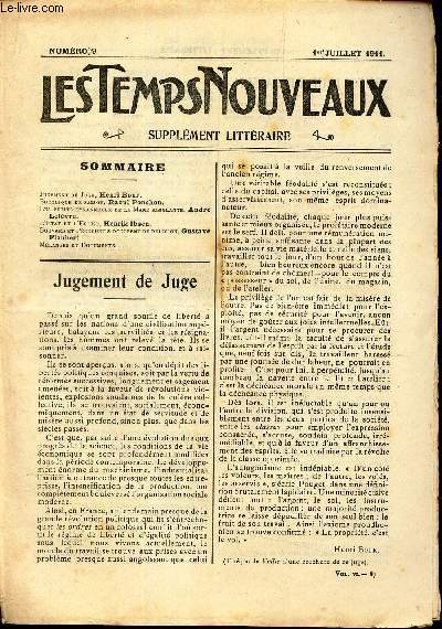 LES TEMPS NOUVEAUX - supplement litteraire - TOME 6e - N9/ Jugement de juge/ Bucolique de siason/ Les petits tyranneaux de la marre sanglante/ L'Etat et l'Eglise/ Bouvard et Pecuchet s'occupent de religion/ Melanges et documents.