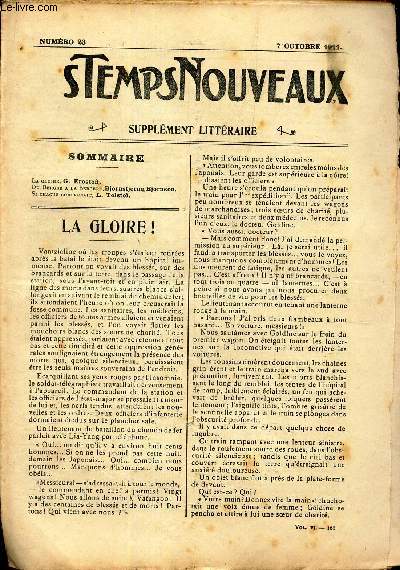 LES TEMPS NOUVEAUX - supplement litteraire - TOME 6e - N23/ La gloire / Du berger  la bergere/ Si chacun comprenait.