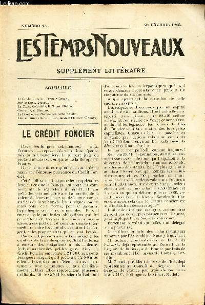 LES TEMPS NOUVEAUX - supplement litteraire - TOME 6e - N43/ Le Credit Foncier/ Sur le luxe/ La cure coloniale/ Couvents/ Le droit et ses mensonges/ Lendemains et Revolutions (a suivre)
