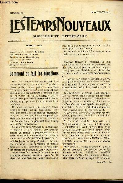LES TEMPS NOUVEAUX - supplement litteraire - TOME 7e - N26/ Comment on fait les elections/ Appels aux parias/ Chacun sa besogne/ Inconsquence/ Les Requins/ Melanges et documents.