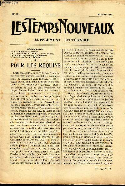 LES TEMPS NOUVEAUX - supplement litteraire - TOME 9e - N52/ Pour les requins/ LE couronnement et l'Edifice/ Le droit des generations/ L'absurdit du dogme.