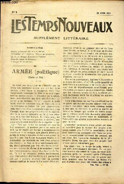 LES TEMPS NOUVEAUX - supplement litteraire - TOME 7e - N9/ Arme(poliique) (suite et fin)/ Patriotisme et commerce/ Ca n'a pas chang/ Menaldo/