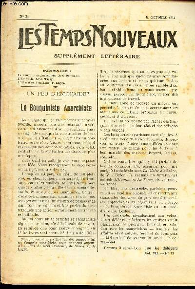 LES TEMPS NOUVEAUX - supplement litteraire - TOME 7e - N20 / Le bouquiniste anarchiste/ L'entr'aide/ L'education syndicale.