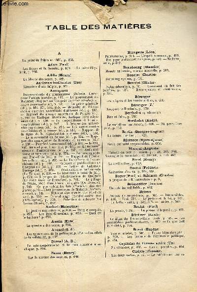 LES TEMPS NOUVEAUX - supplement litteraire - TOME 3e - TABLE DES MATIERES - 1900-1901-1902 . (UNIQUEMENT)