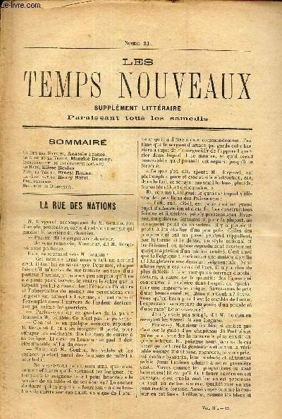 LES TEMPS NOUVEAUX - supplement litteraire - TOME 3e - N21/ La rue des nations/ Le code et la Verit/ Iconvenients du journalisme (extrait)/ KLe bain/ Pour la vrit/ LA Civilisation/ Bibliographie/Melanges et documents.