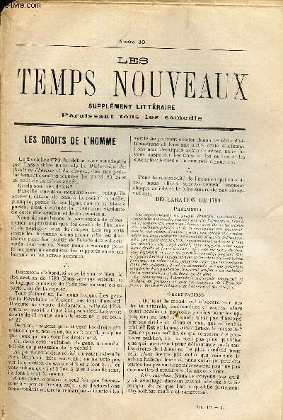 LES TEMPS NOUVEAUX - supplement litteraire - TOME 3e - N30/ Les droits de l'homme / Laq question des sexes etc...
