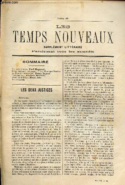 LES TEMPS NOUVEAUX - supplement litteraire - TOME 3e - N39/ Les deux justices/ Si les individus voulaient... (fin)/ Toujours vrai/ Religion et folie/ Bibliographie.